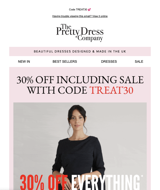 The Pretty Dress Company marketing email campaign example