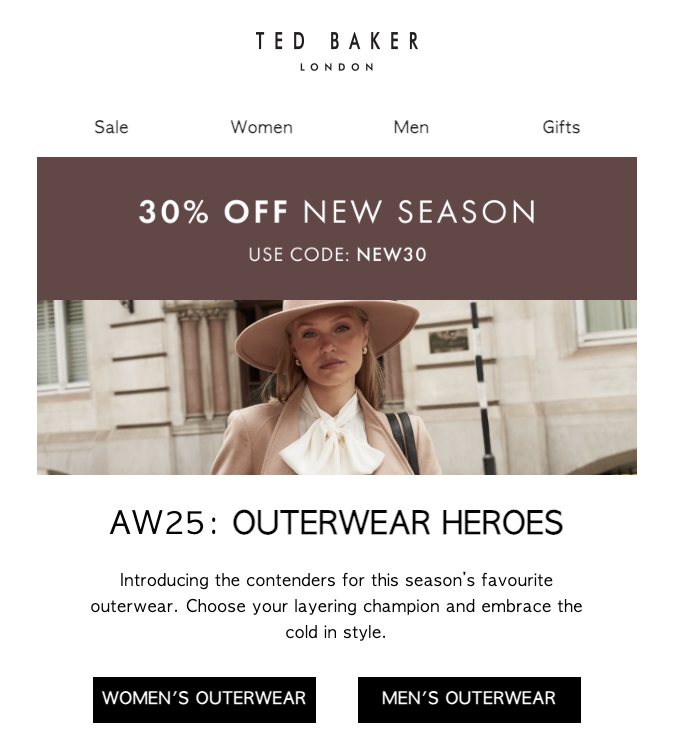 Ted Baker marketing email campaign example